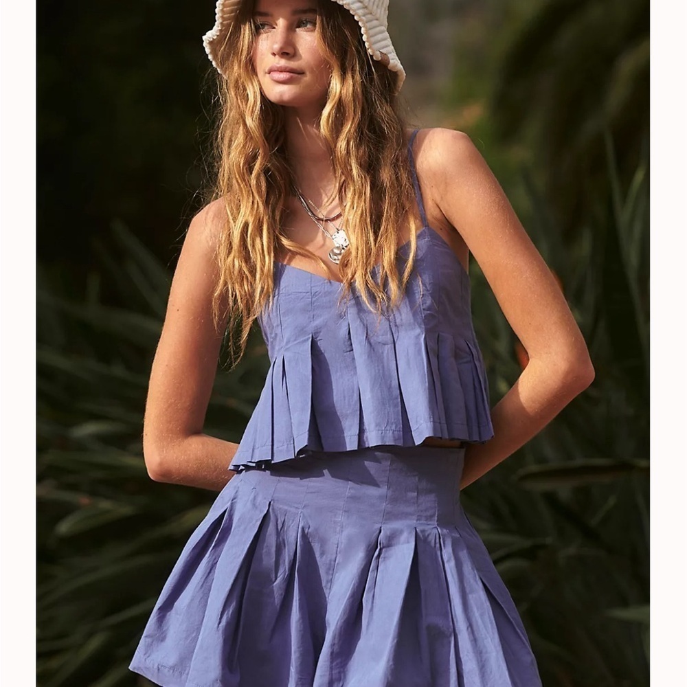 Free People Preppy Miki Cropped Pleated Flowy Top Large